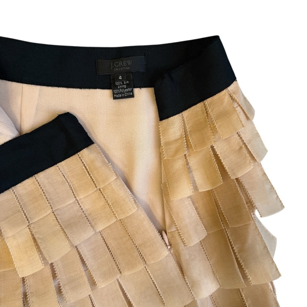 J. Crew Collection Silk Brique Tiered Fringe Mini Skirt Tan & Black Size 4 #1873 - Picture 4 of 6
